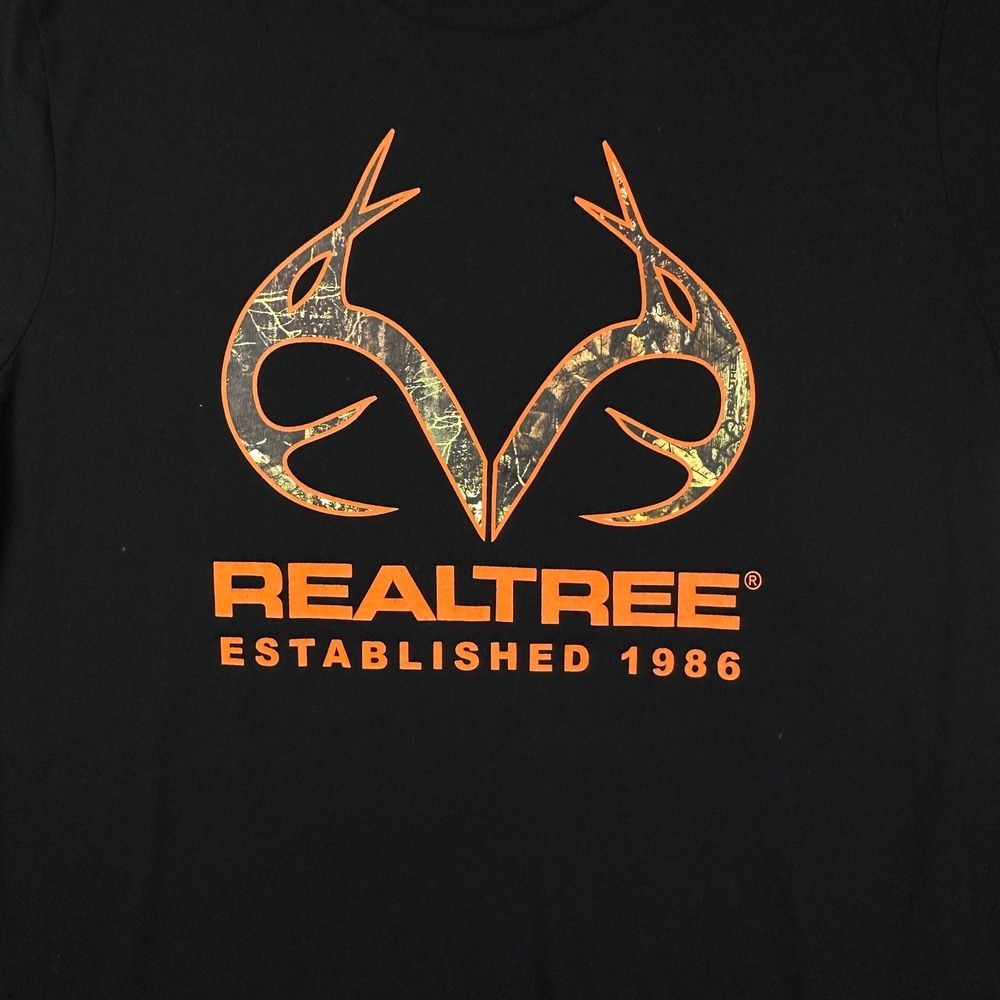 Realtree Mens XL Black Graphic T-Shirt‎ Camo Antler Logo Established 1986 Tee